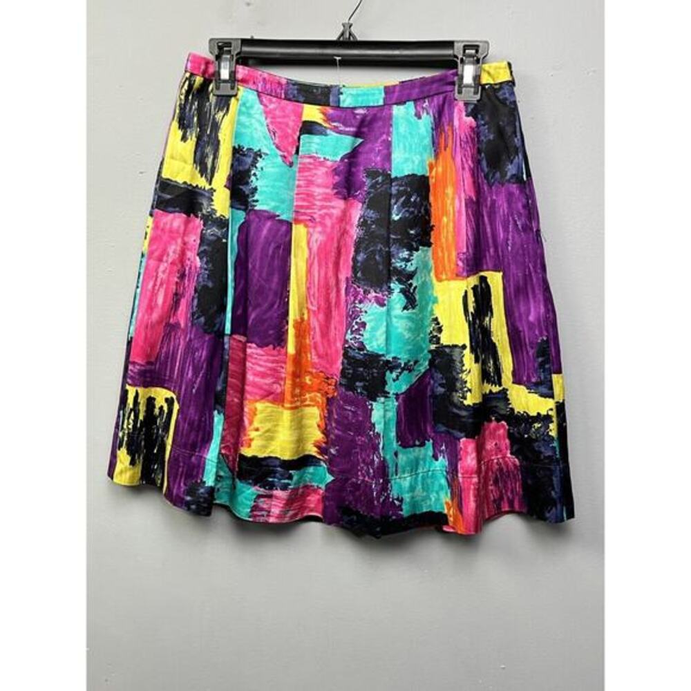 Trina Turk Skirt Womens Size 2 Bright Colorful Mini Silk Cotton Abstract Pleated
